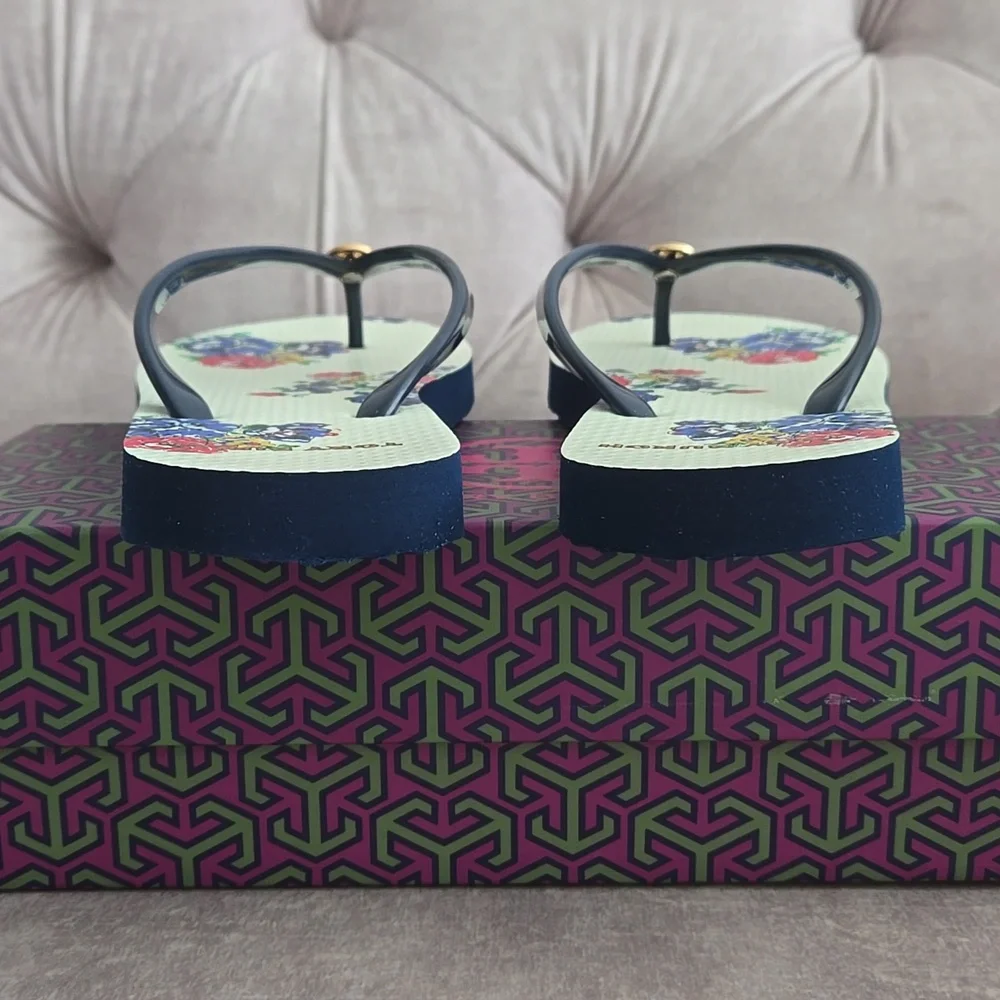Tory Burch flip flop, navy/tea rose, size 5 - Picture 3 of 6